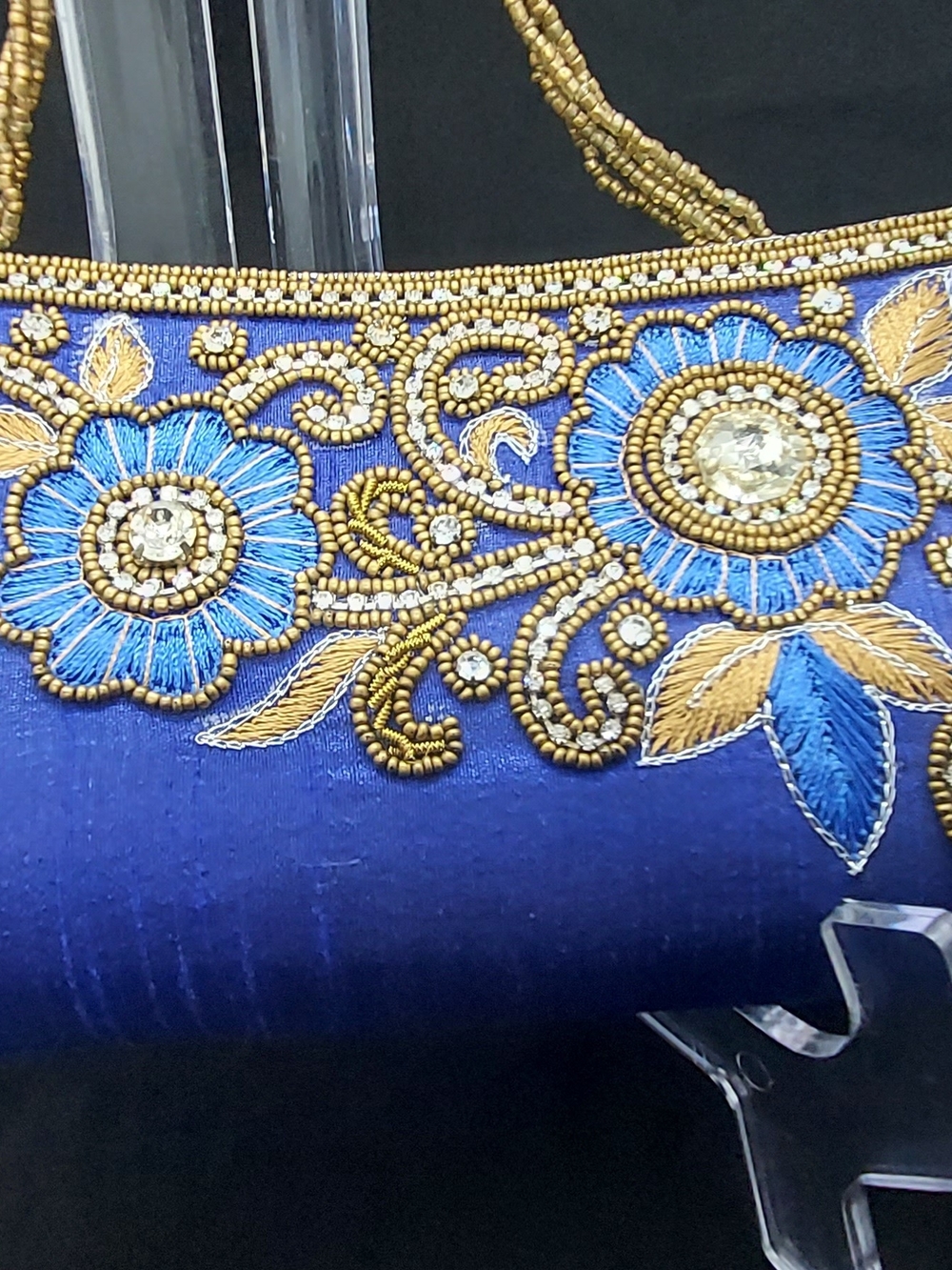 Crystal Embellished Blue Floral Evening Clutch - Unbranded